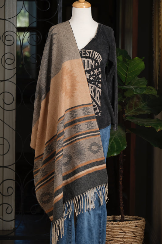 Sedona Shawl in Gray Camel