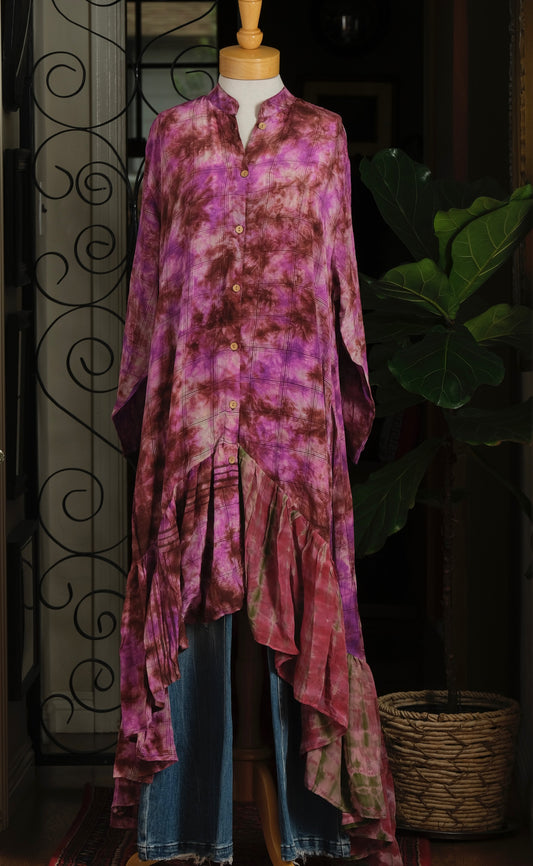 Lotus Duster Dress in Pink Plaid