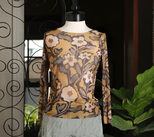 Nude Mesh T in Sepia Bloom