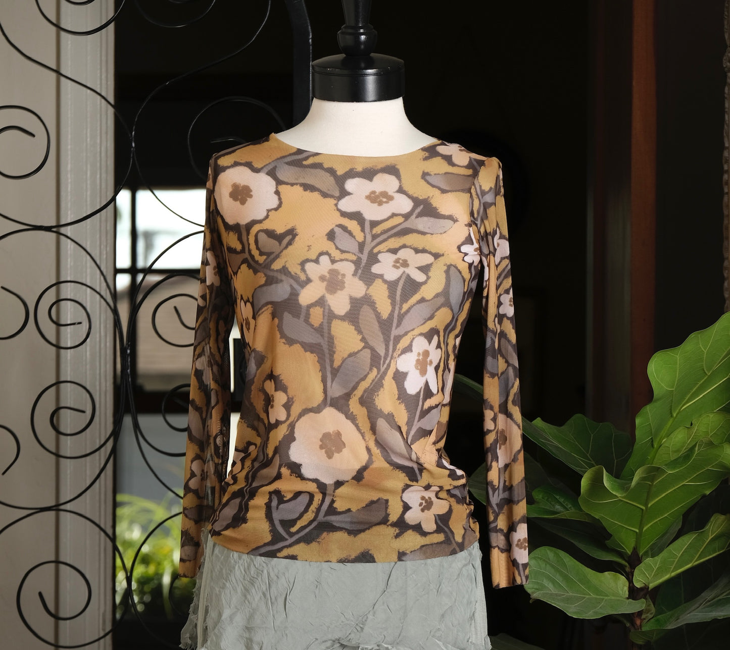 Nude Mesh T in Sepia Bloom