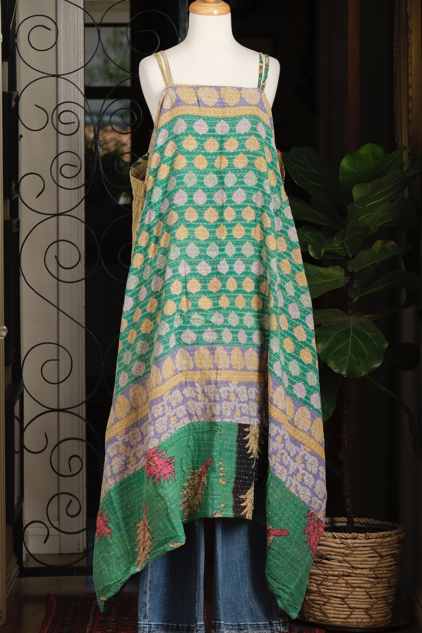 Kantha Maxi Dress in Periwinkle Border
