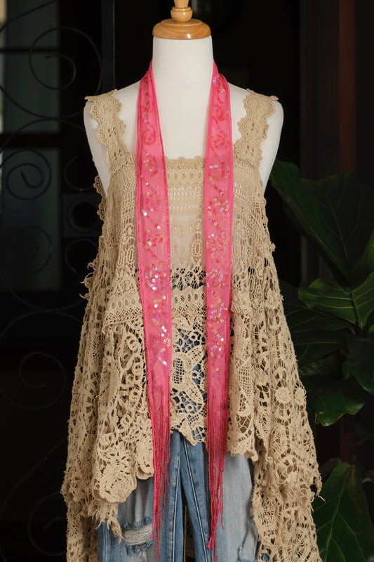 Sequin Scarf in Coral Pink
