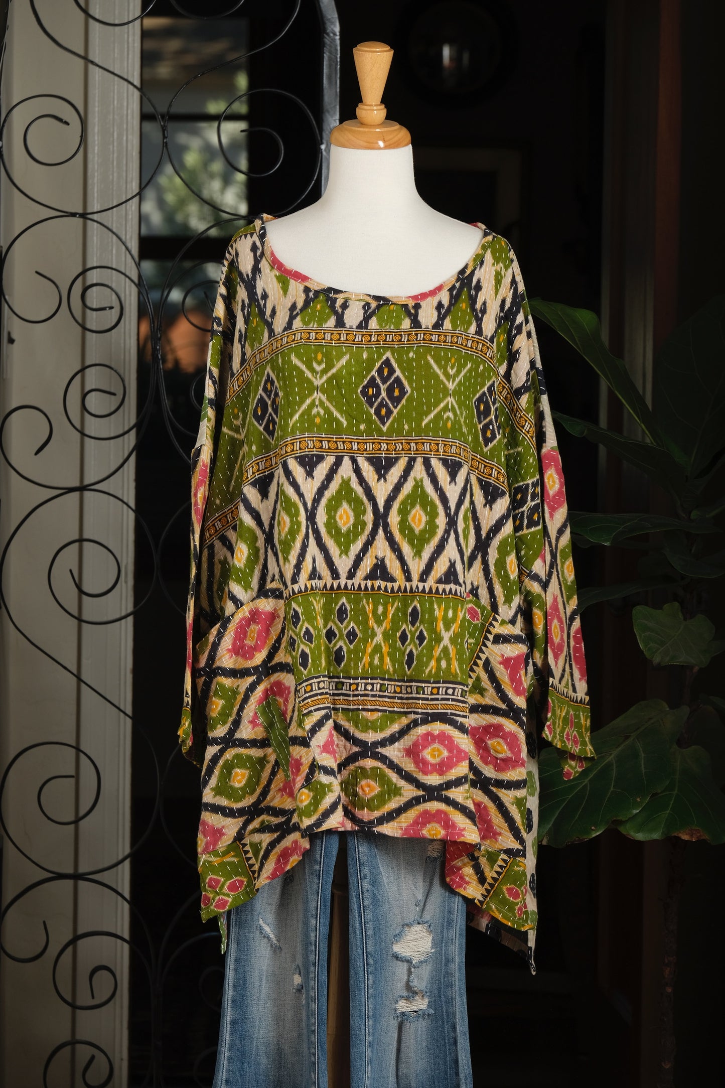 Kantha Dream Pullover in Green Goddess