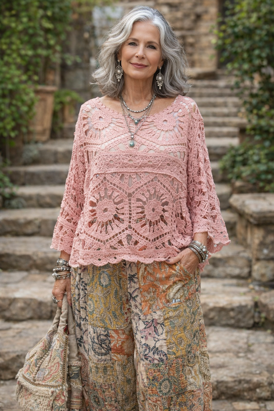 Lullaby Crochet T Shirt in Pink