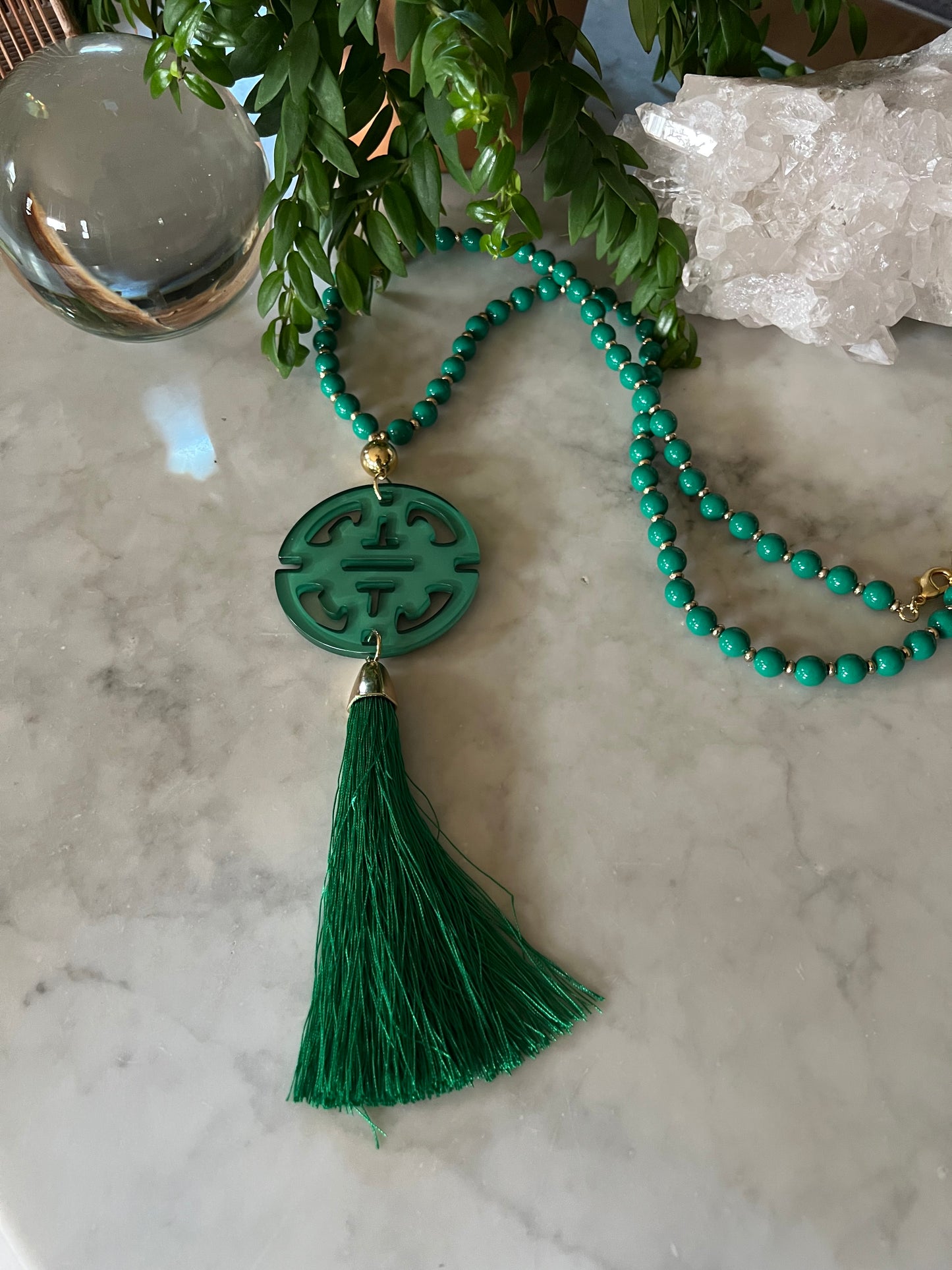 Cherry Blossom Necklace in Emerald Green
