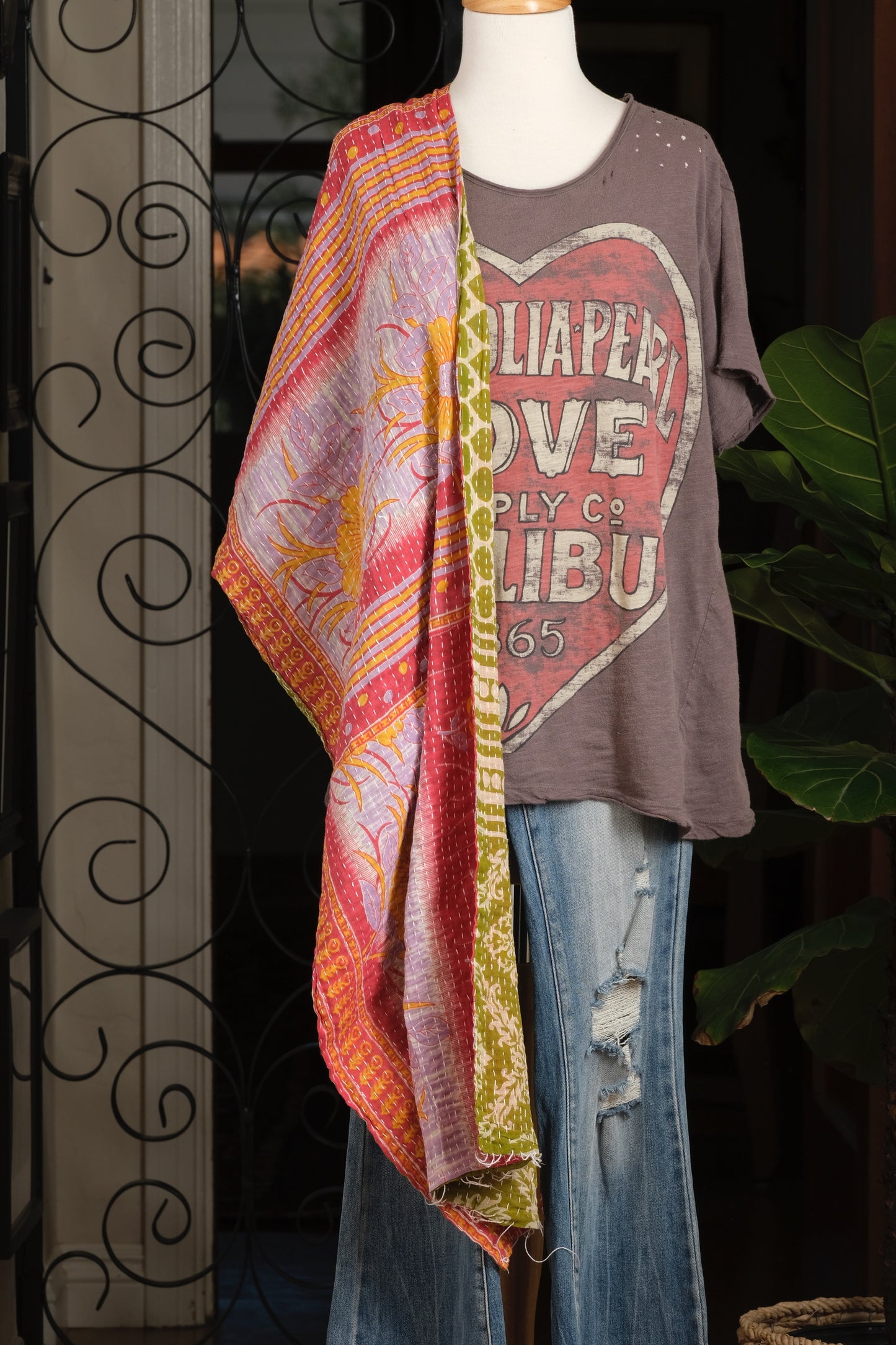 Kantha Scarf In Green Spade