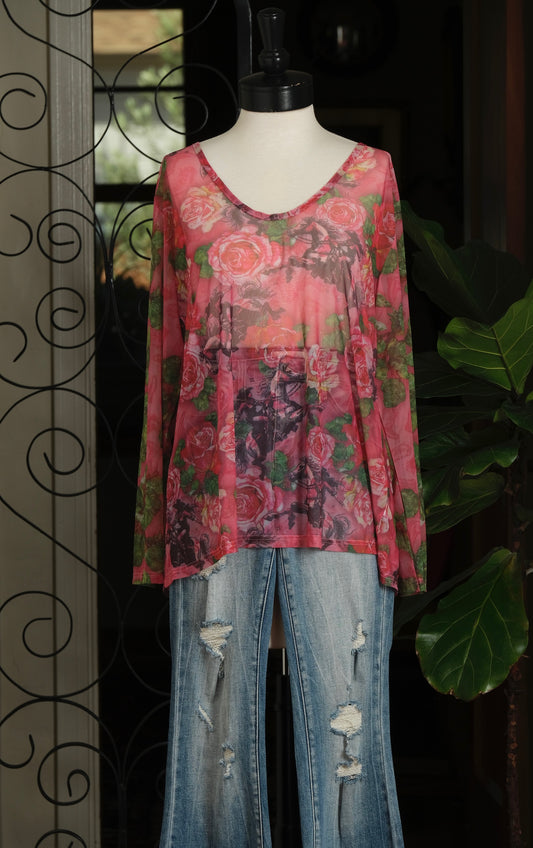 Dutton Rose Mesh Top