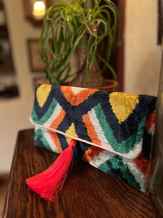 Ikat Clutch in Midnight Oasis