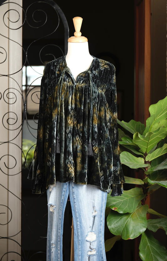 Peasant Top in Tie Dye Velvet