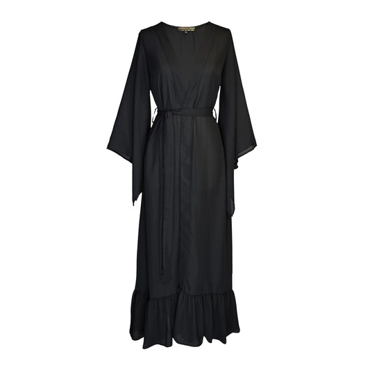 Janys Scarf Sleeve Kimono in Raven