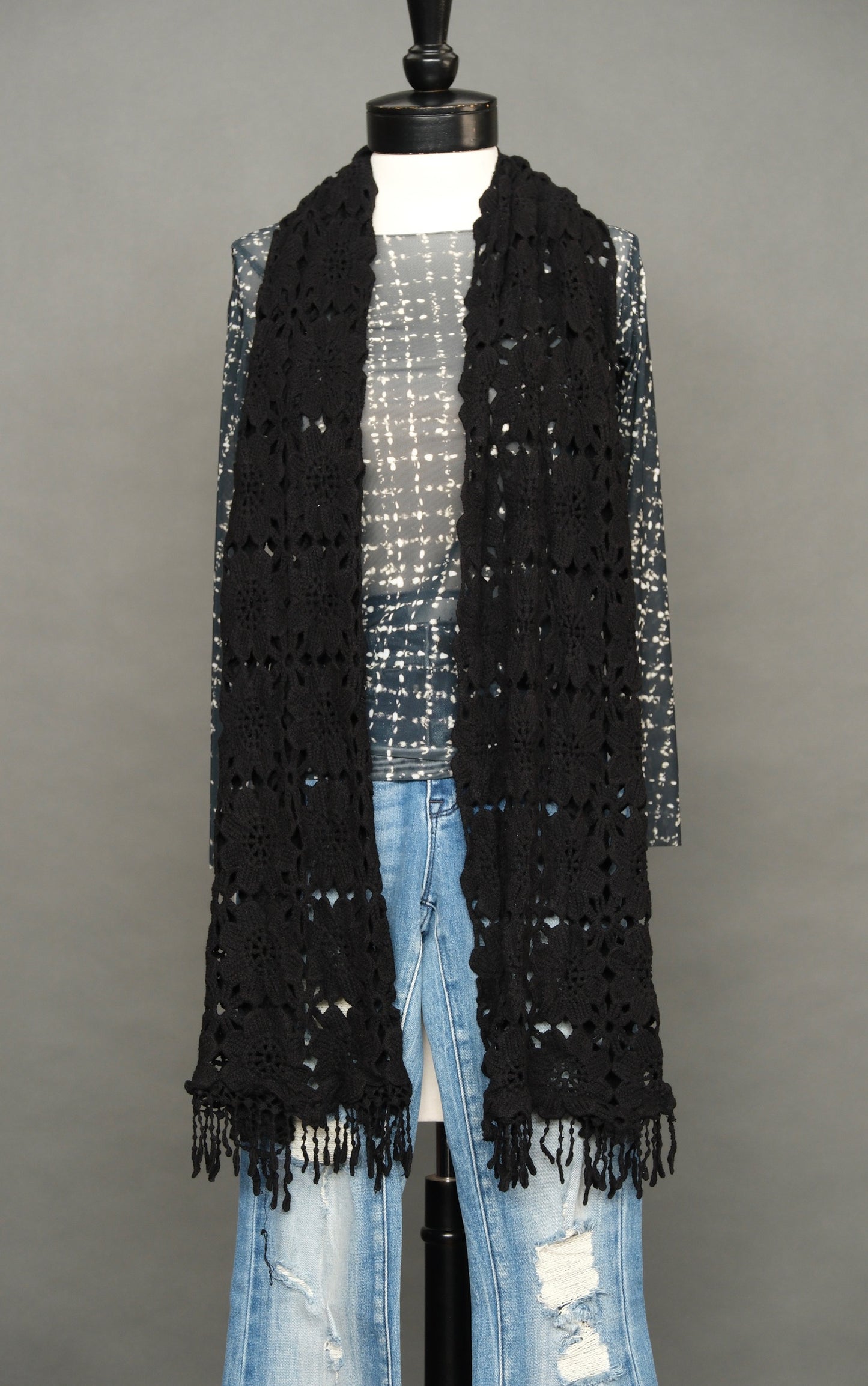 Crochet Scarf in Inky Black