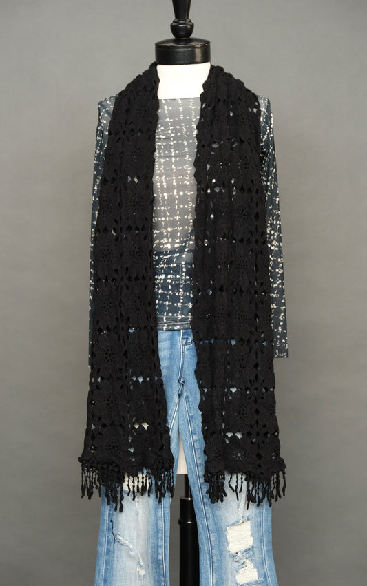 Crochet Scarf in Inky Black