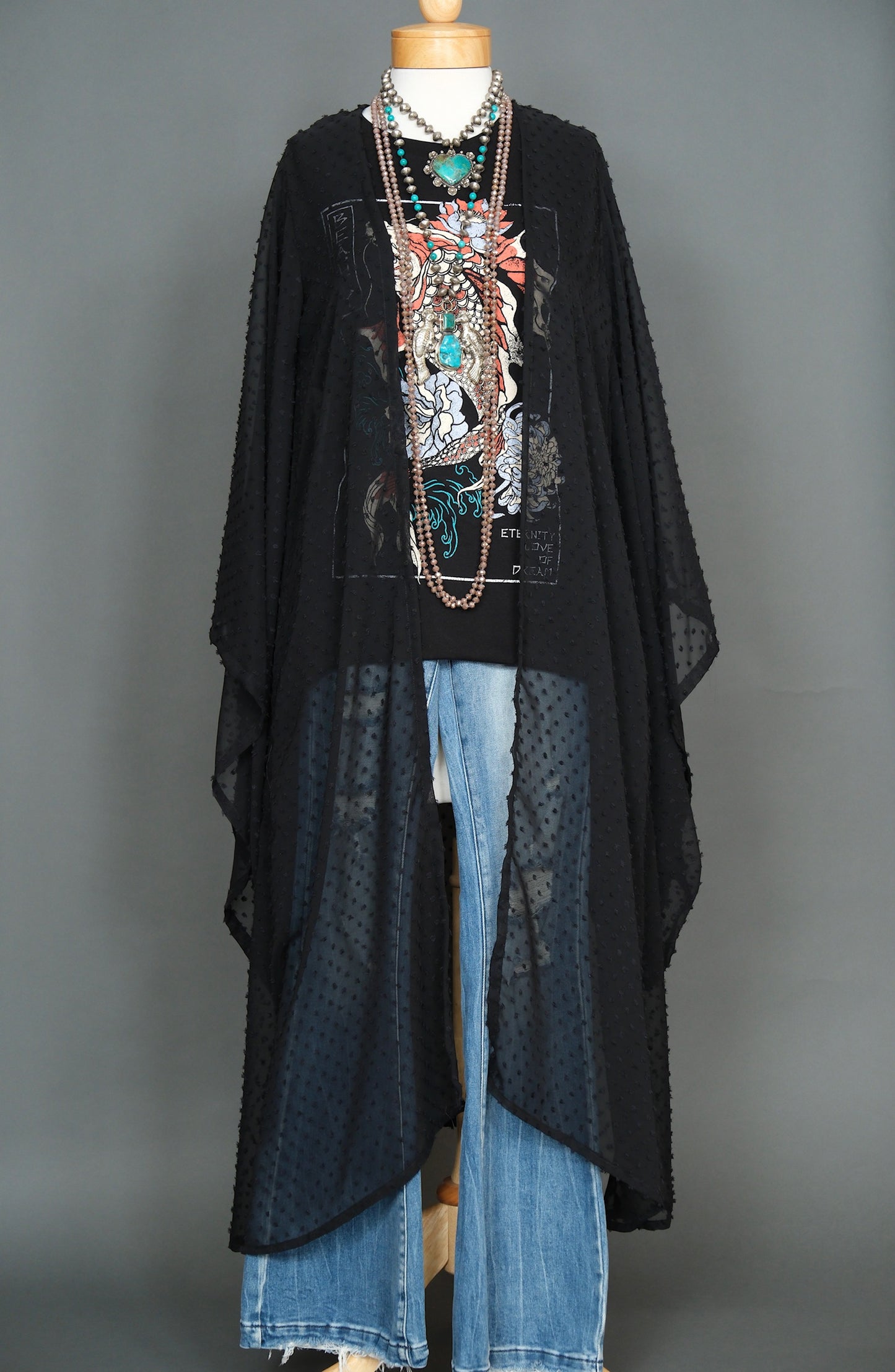 Swiss Dot Kimono in Inky Black by Jennafer Grace
