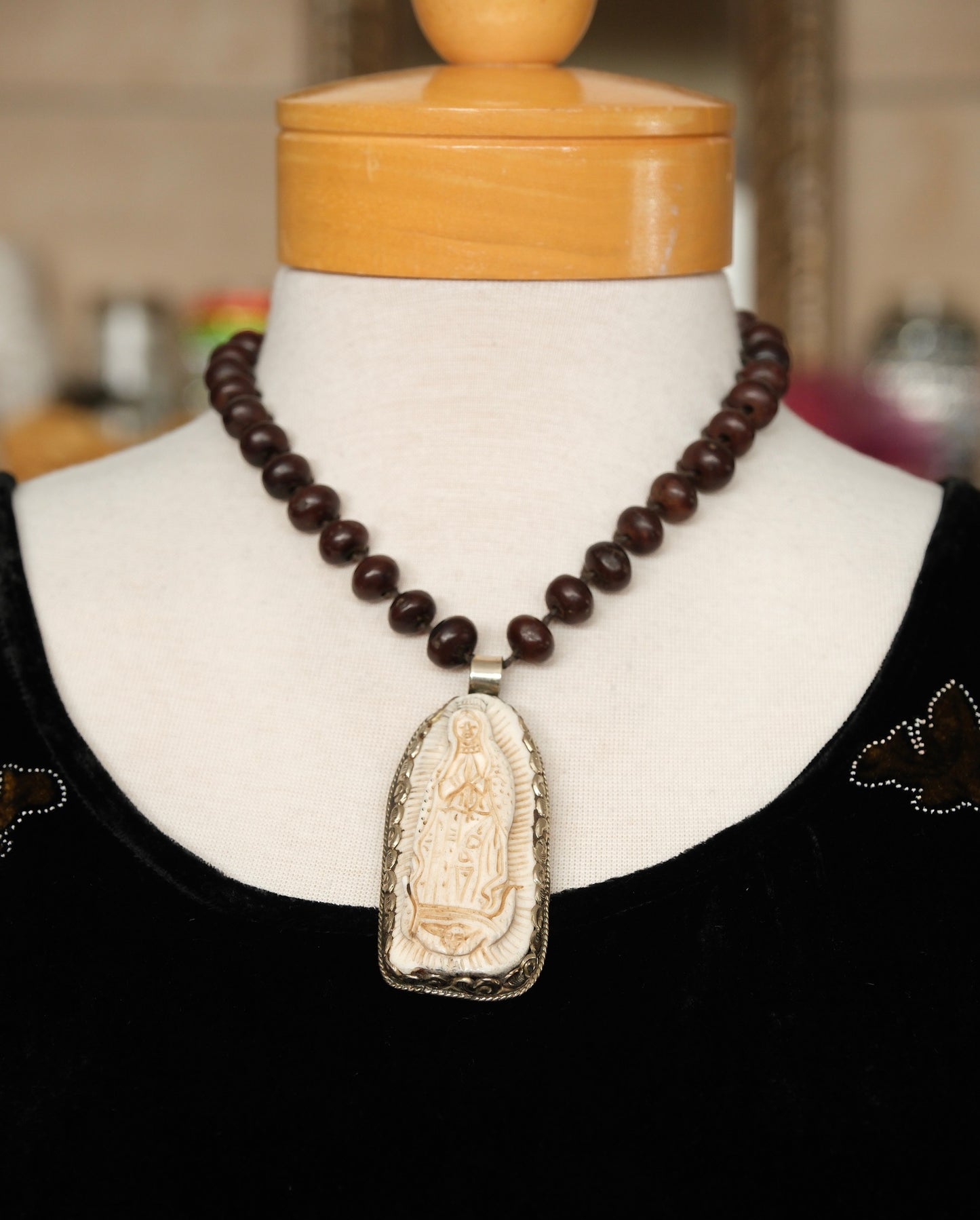 Guadalupe Necklace with Wooden Beads