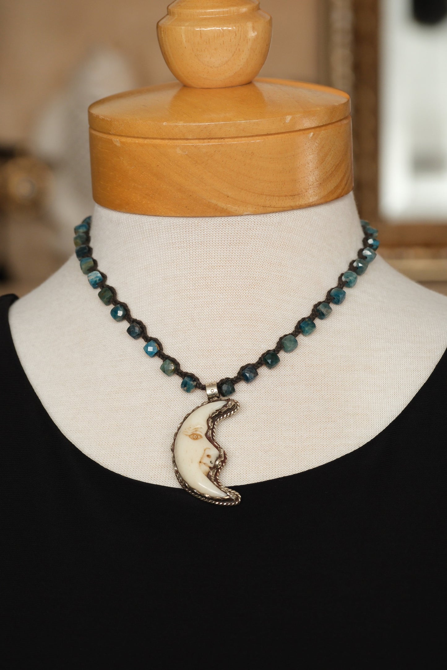 Luna Pendent with Fluorite Blue Beads
