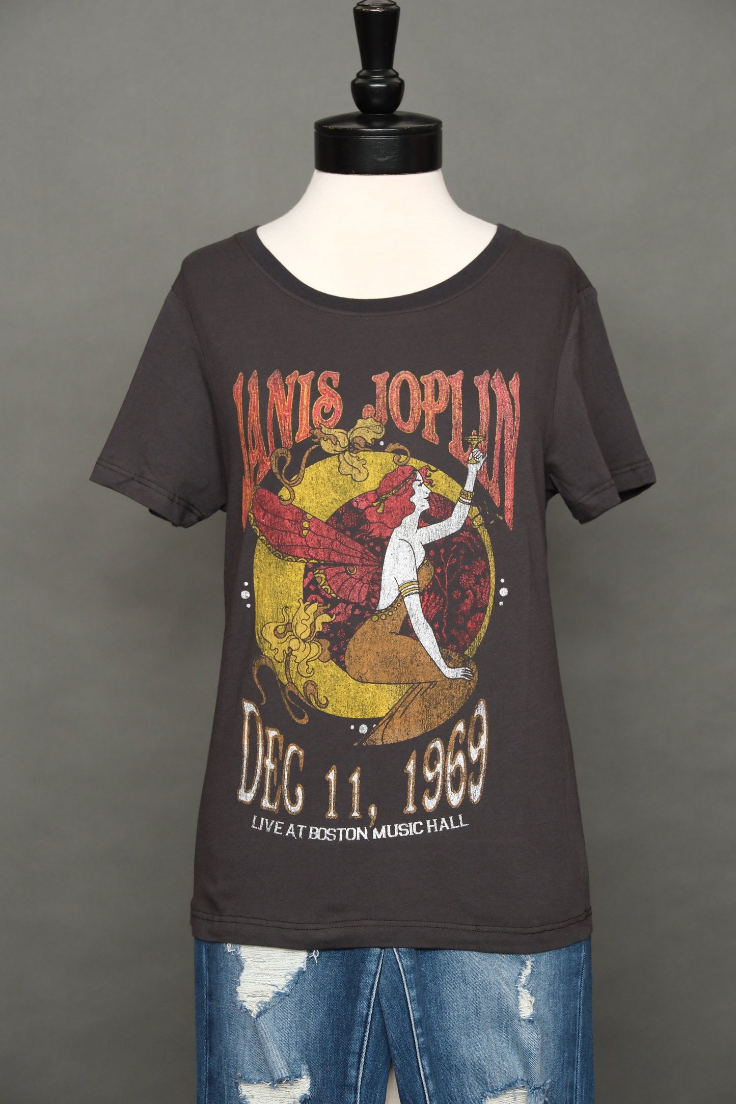 Janis Joplin Boston T-Shirt in "Girlfriend Cut" Charcoal
