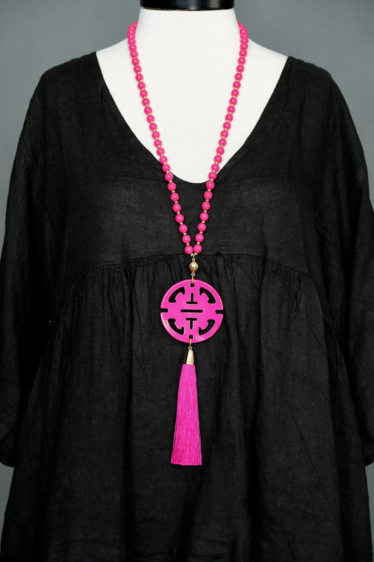 Cherry Blossom Pendant Necklace in Hot Pink