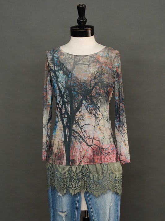 Nude Mesh T in Watercolor Tree