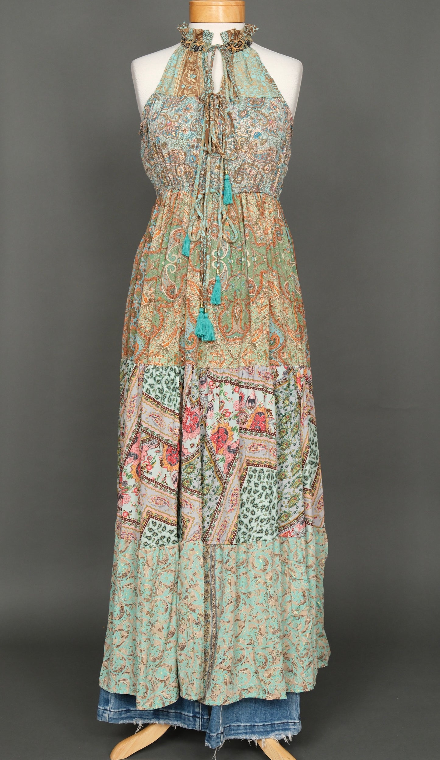 Halter Dress with High Neck Turquoise