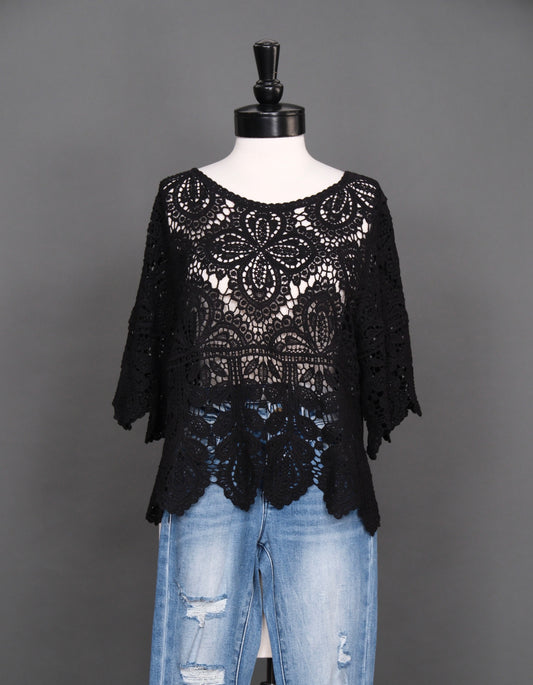 Clementine Crochet Top in Inky Black