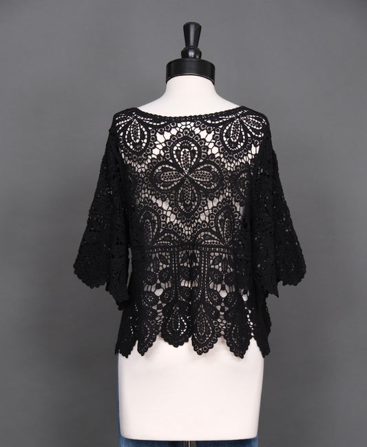 Clementine Crochet Top in Inky Black