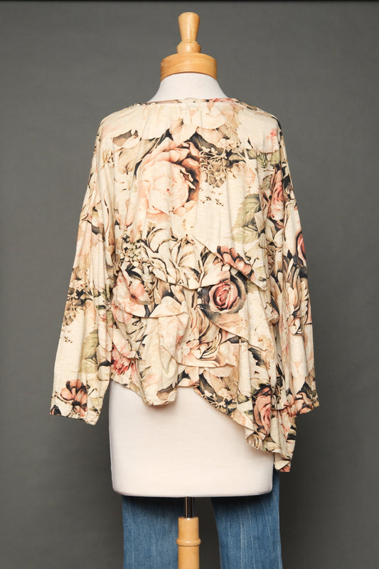 Wavey T-Shirt Long Sleeve in Tea Stained Peony By Krista Larson