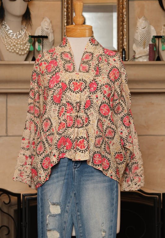Crop Charming Jacket in Printed Linen By Krista Larson