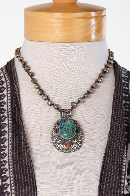 Sterling with Turquoise and Coral Necklace