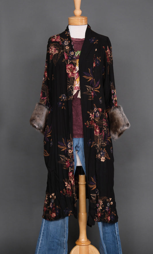 Midnight Flower Faux Fur Koi Kimono by Jennafer Grace