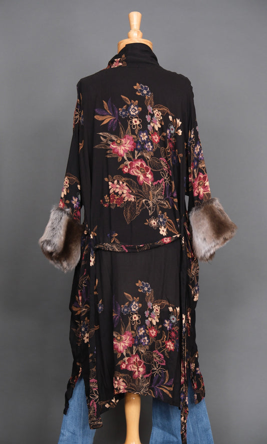 Midnight Flower Faux Fur Koi Kimono by Jennafer Grace