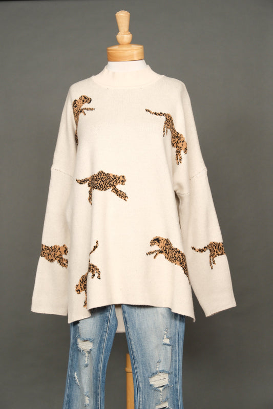 Leaping Leopard Sweater in Ivory