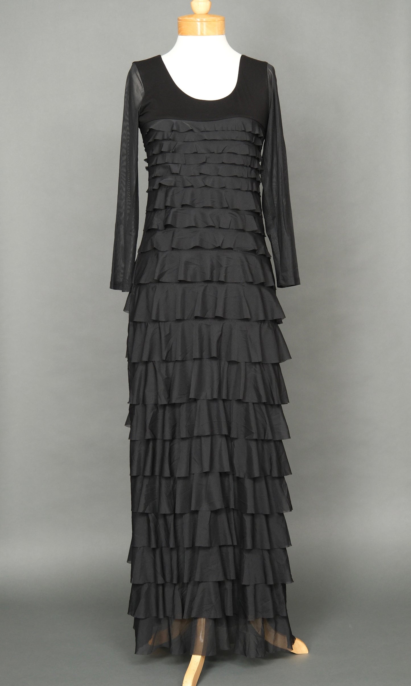 Ruffled Black Mesh Tiered Dress