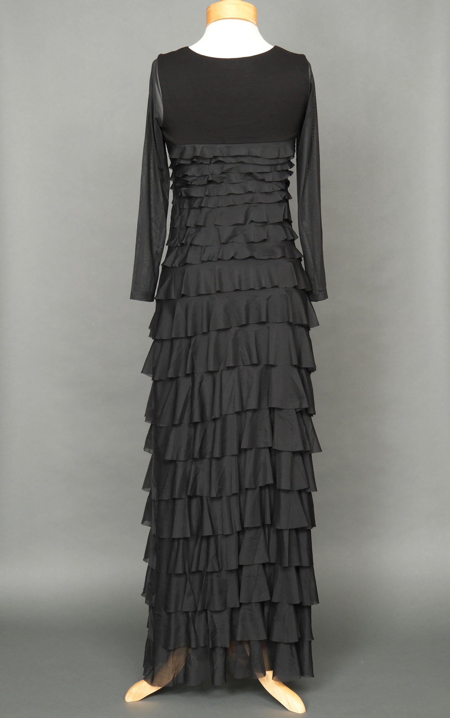 Ruffled Black Mesh Tiered Dress