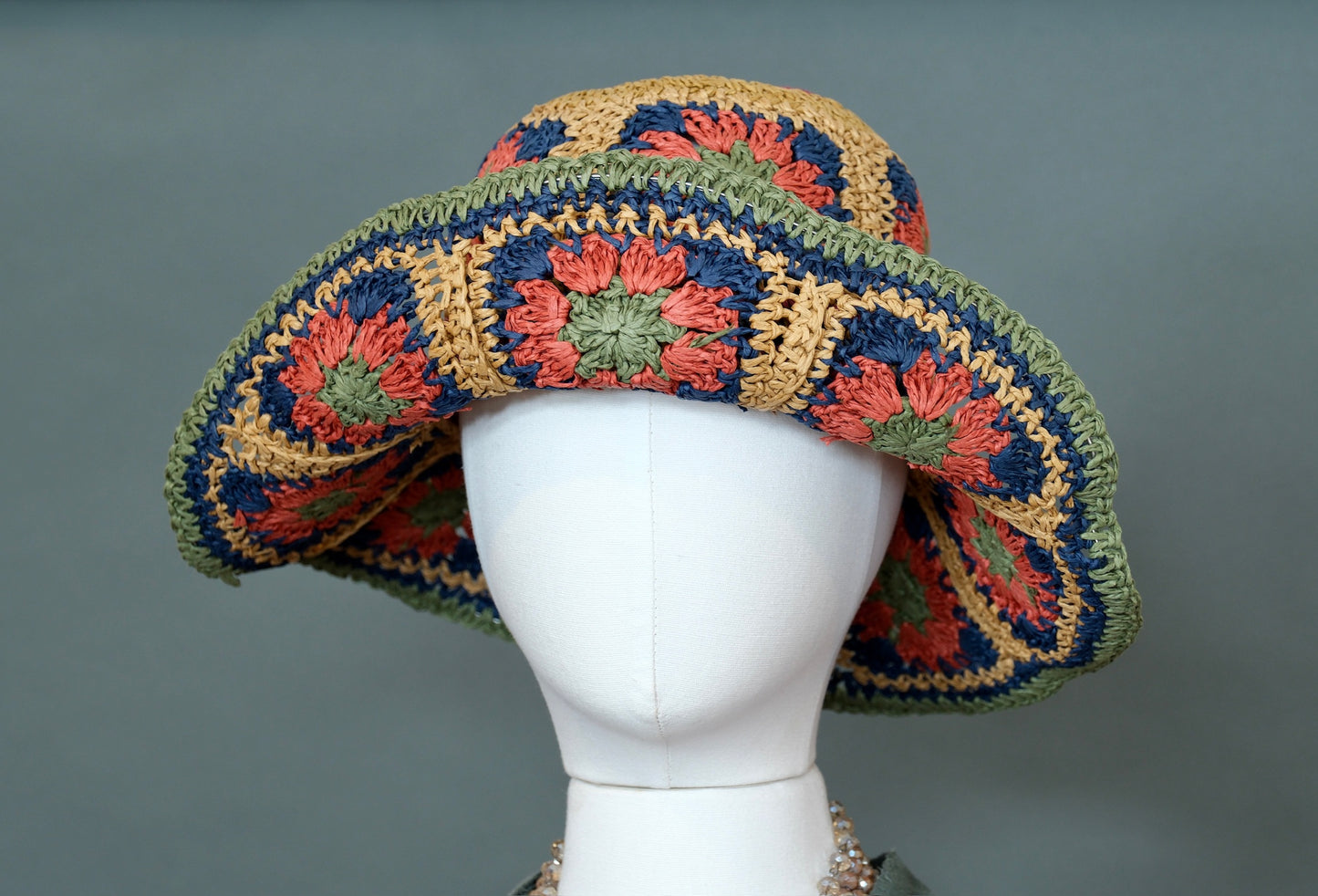 Summer Shade Bucket Hat in Raffia Multi Color
