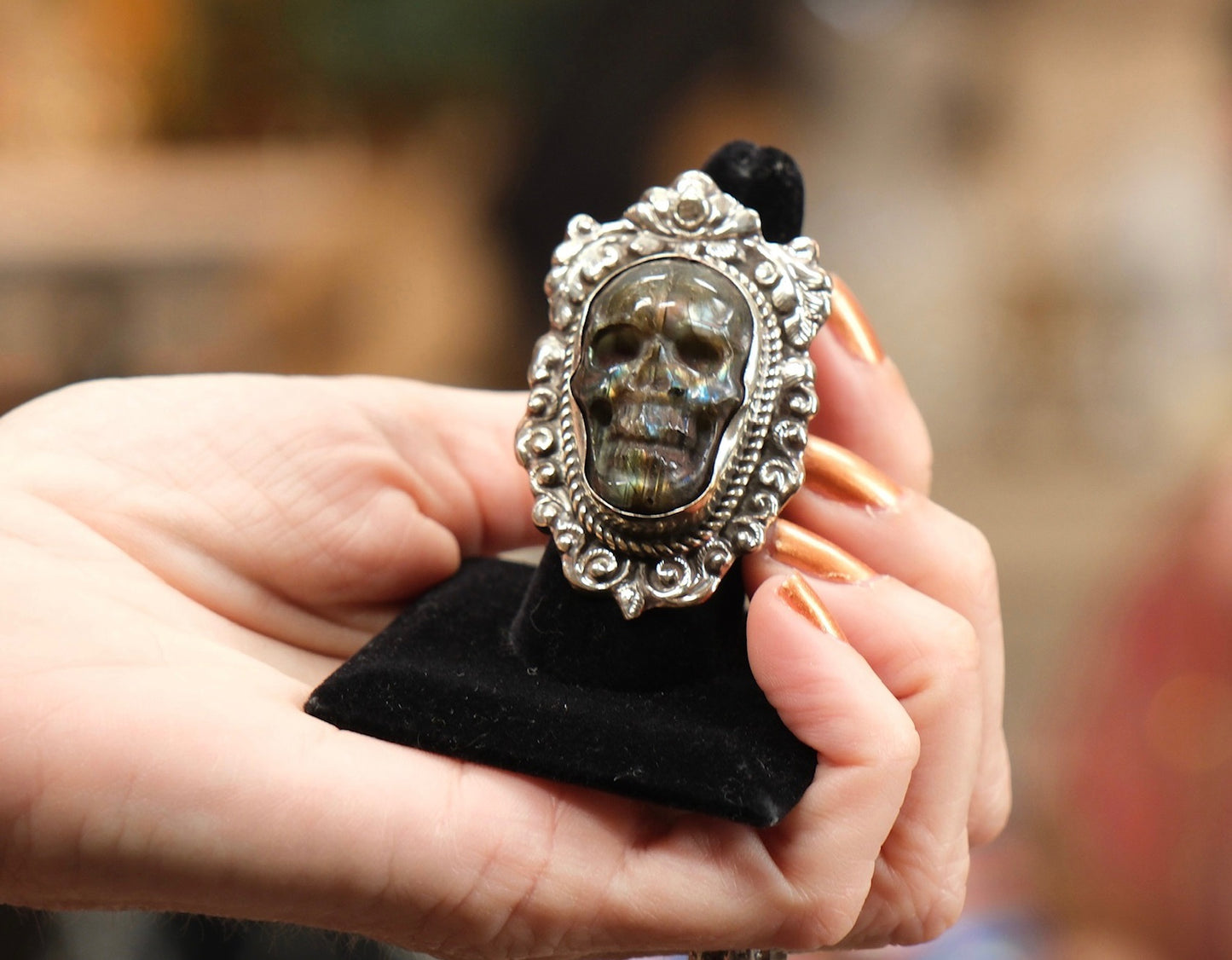Labradorite Skull Ring