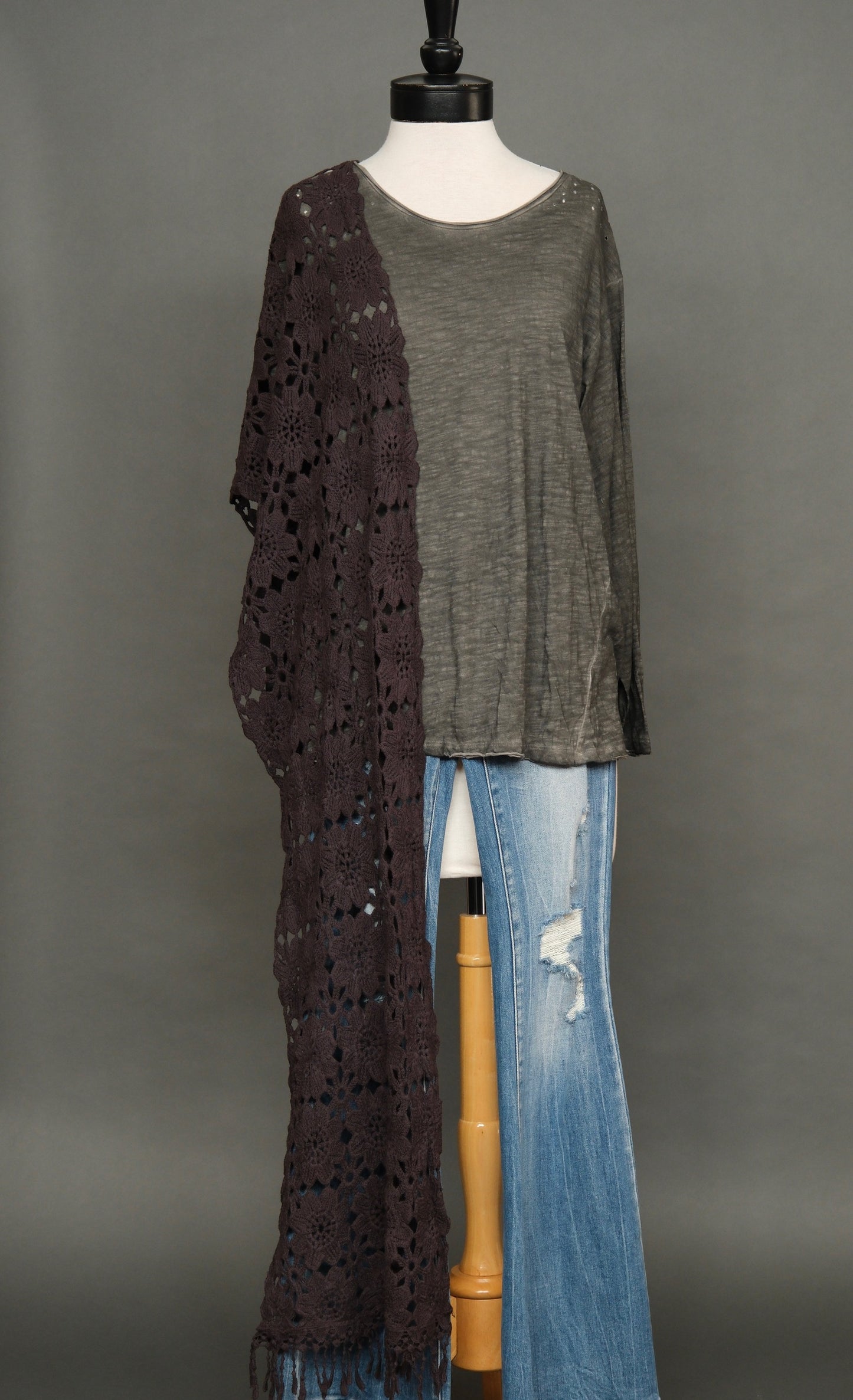 Crochet Scarf in Off Black