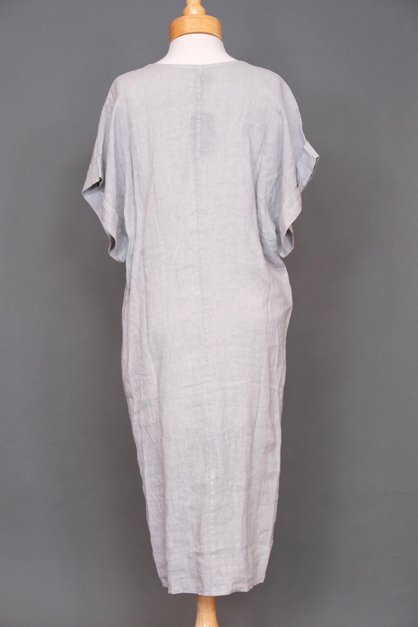 Full Moon Twist Linen Dress in Pearl Grey