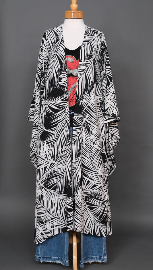 Graphic Palm in Black & White Kimono by Jennafer Grace