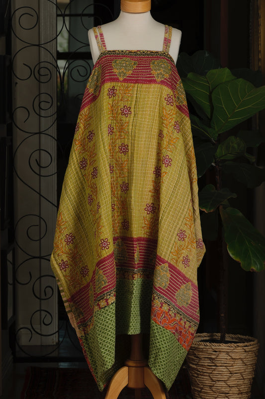 Kantha Maxi Dress in Green Vine