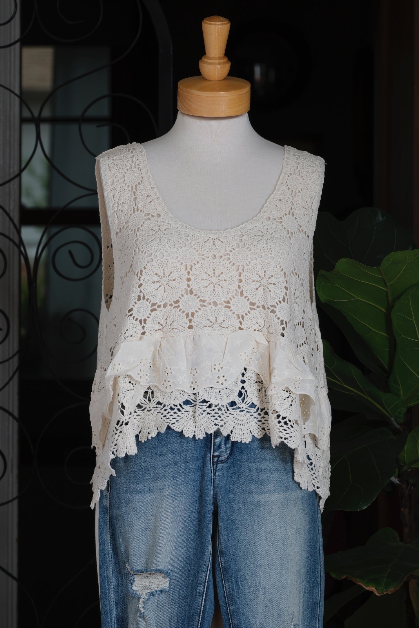 European Eyelet Crochet Tank