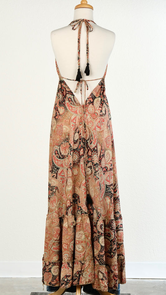 Halter Dress in Deep Pink Paisley