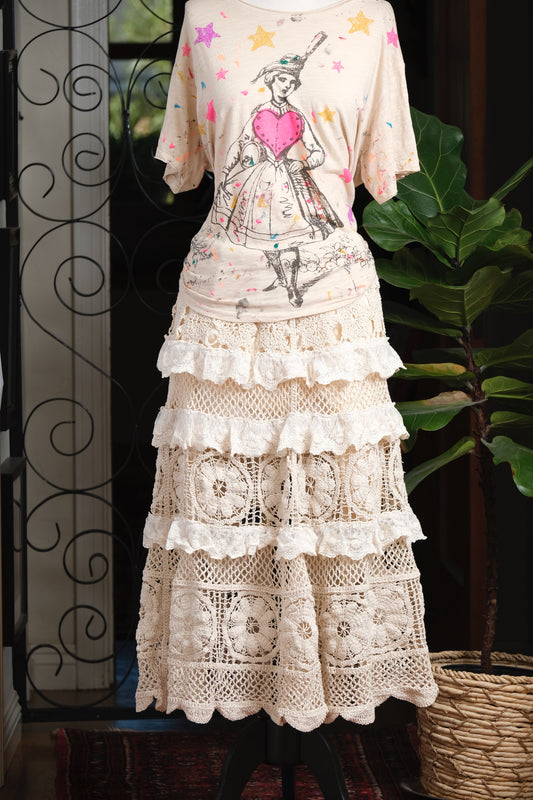 Tiered Crochet Skirt in Ivory