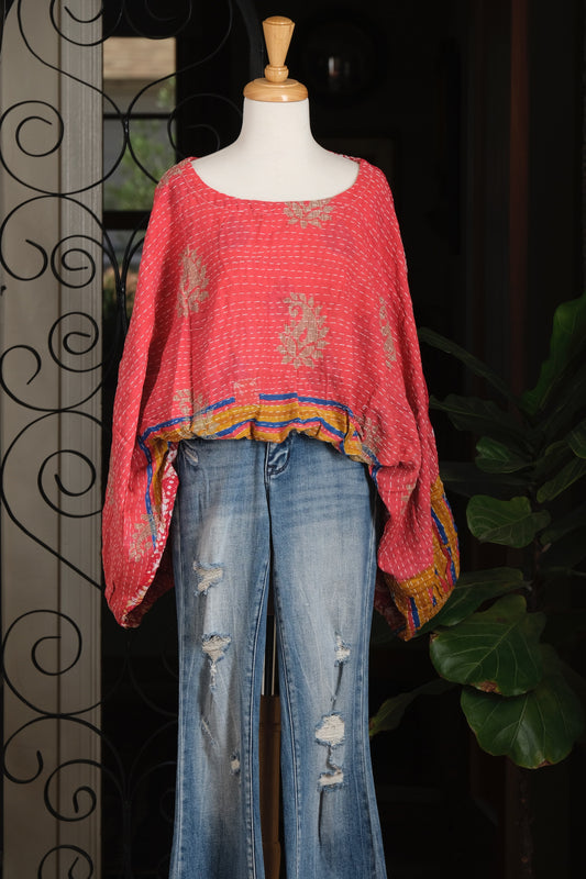 Gathering Top in Coral Stripe