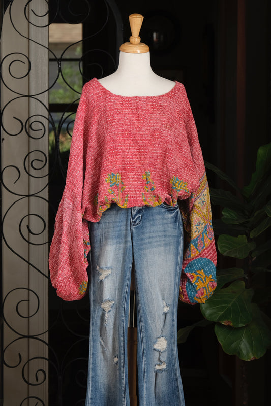 Gathering Top in Lotus Blooms