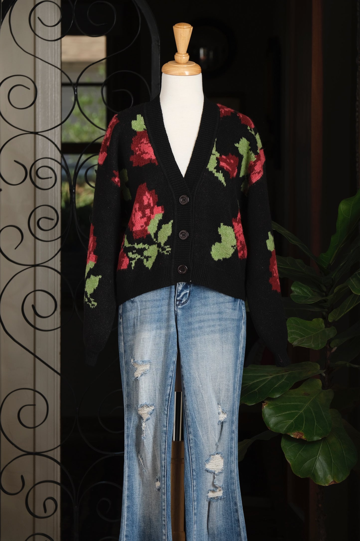 Cardigan in Midnight Rose