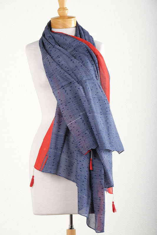 Red Border Cotton Stripe Scarf