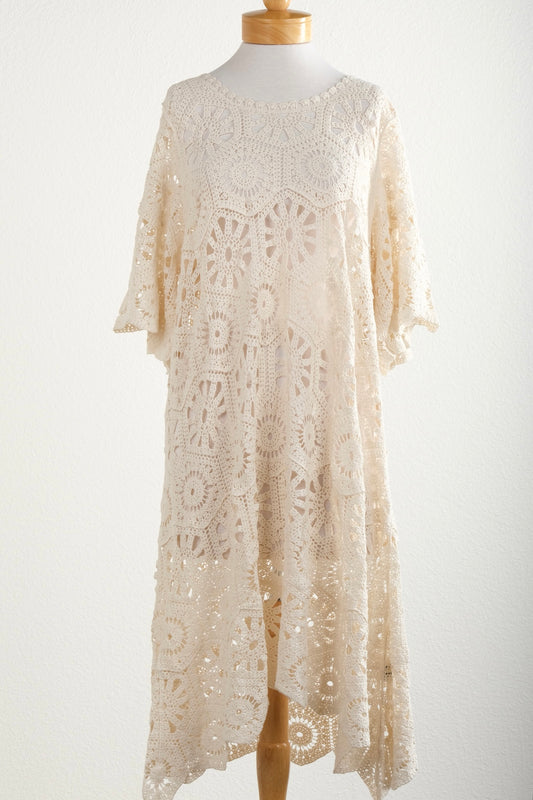Star Flower Crochet Dress in Ecru