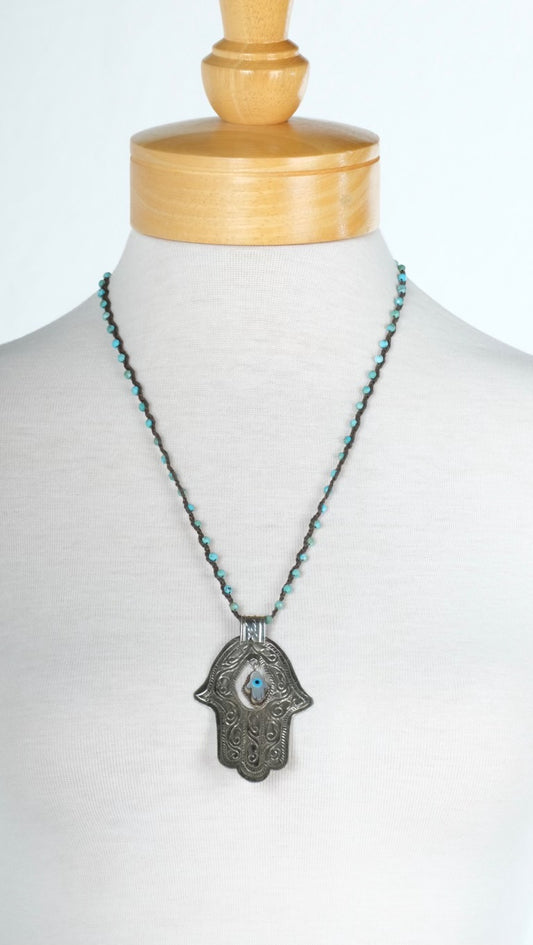 Hamsa Hand with Mother of Pearl on Turquoise