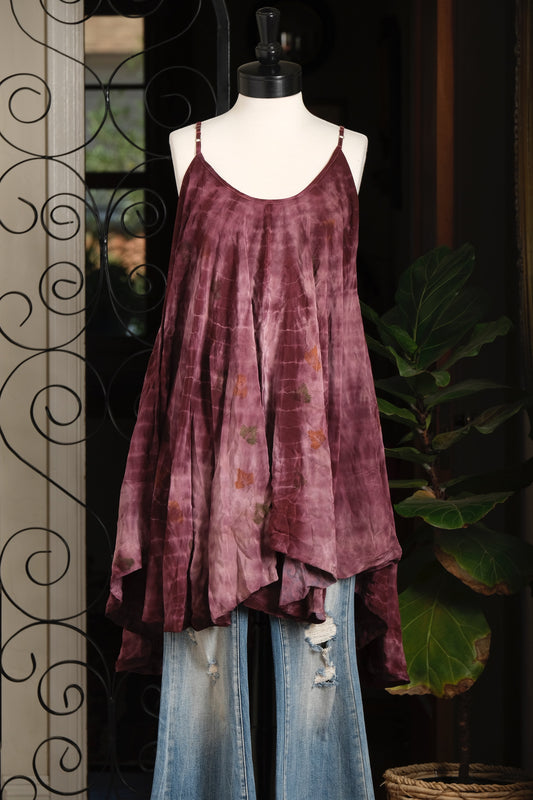Swing Tank in Plum Tie Dye with Leaves