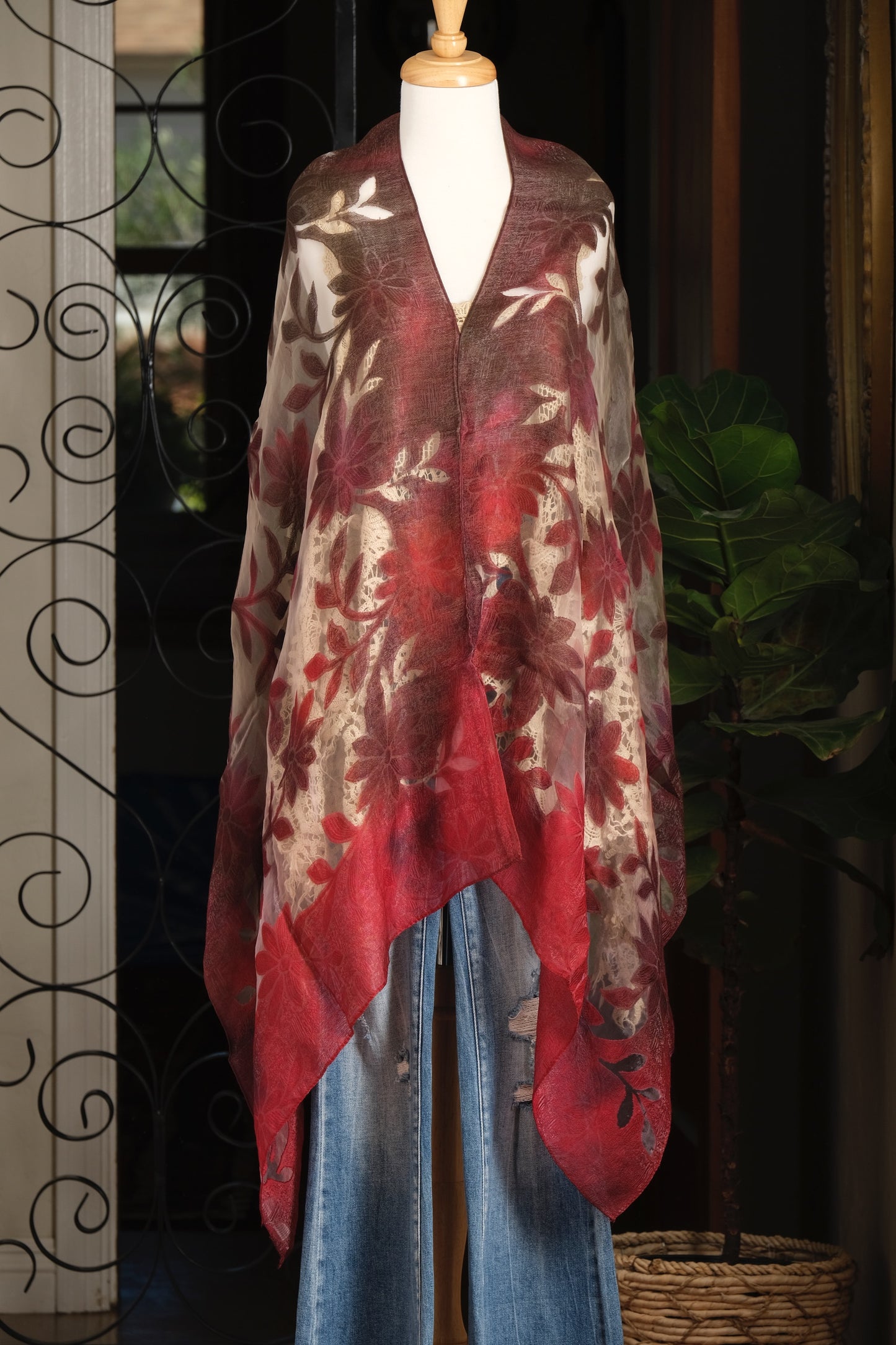 The Valentina Poncho in Coco Red Flower